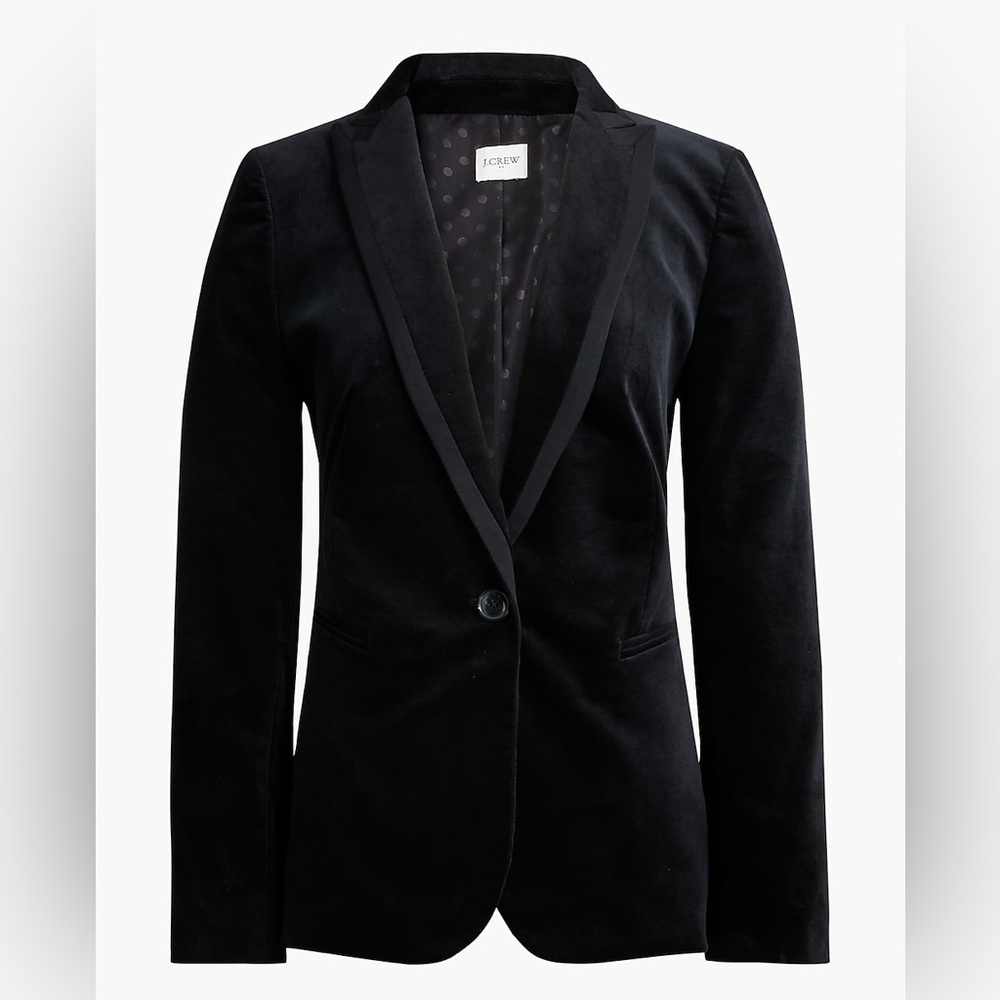 NWT J. Crew Petite Black velvet one-button blazer Piped Ribbon trimmed poetcore - Picture 8 of 8